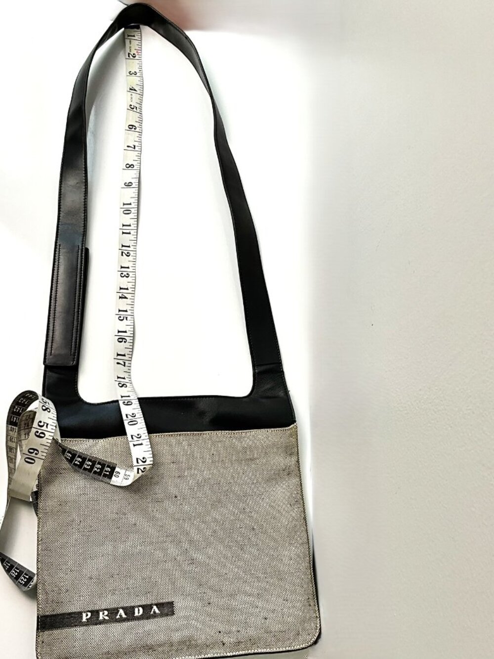 Vintage PRADA Canvas & Leather Crossbody Bag Black Beige Logo. Made in Italy - Picture 7 of 9